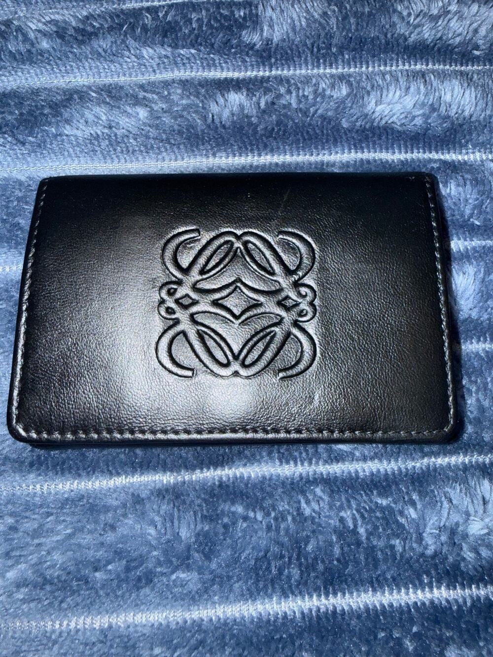 Vintage Loewe Black Smooth Leather & Metallic Bronze Business Card Holder Wallet